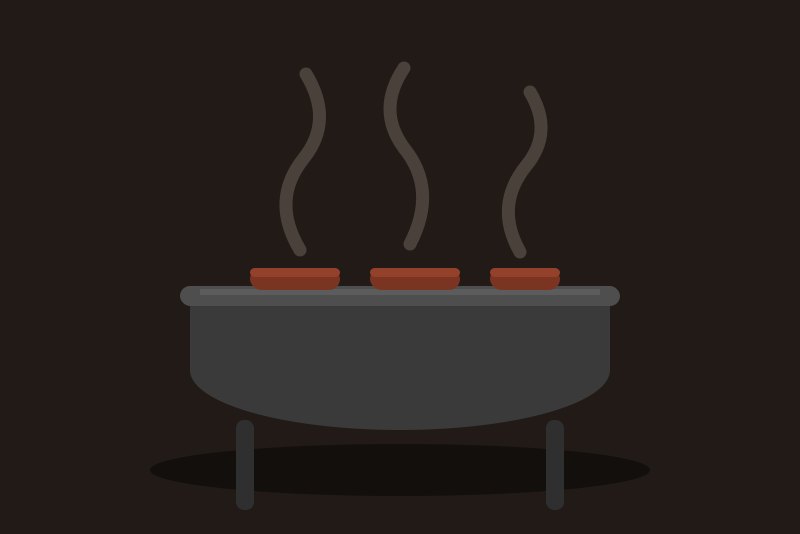 Meat smoking over a wood-fired barbecue