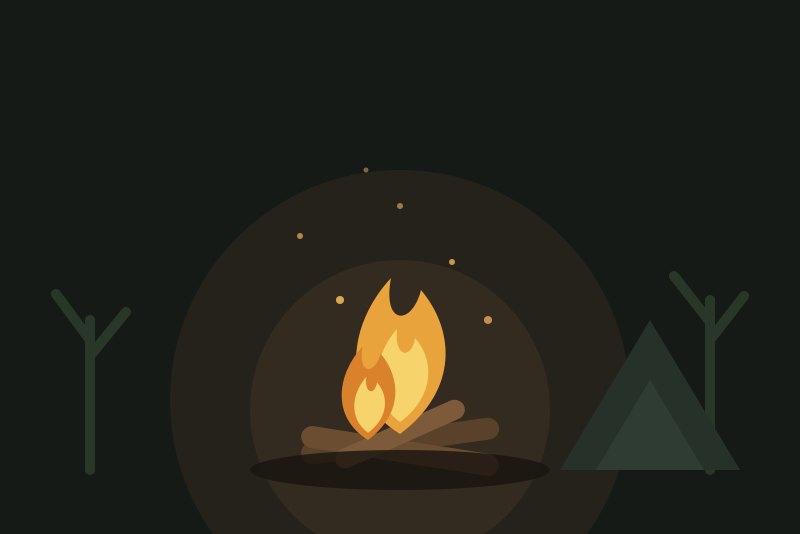 Campfire burning firewood at a wilderness campsite